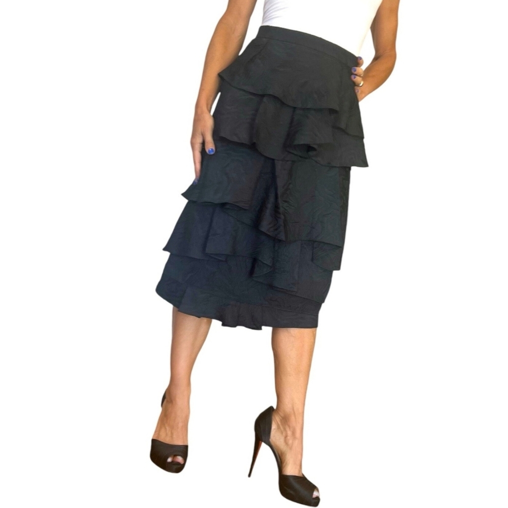 Carolina Herrera Jacquard Layered Ruffled Tiered Pencil Skirt